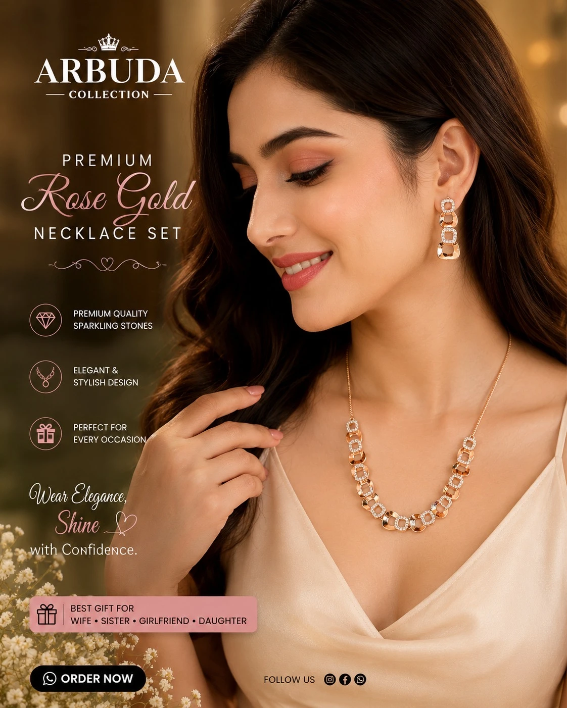 jewellery set consisting of a necklace and a pair of earrings.