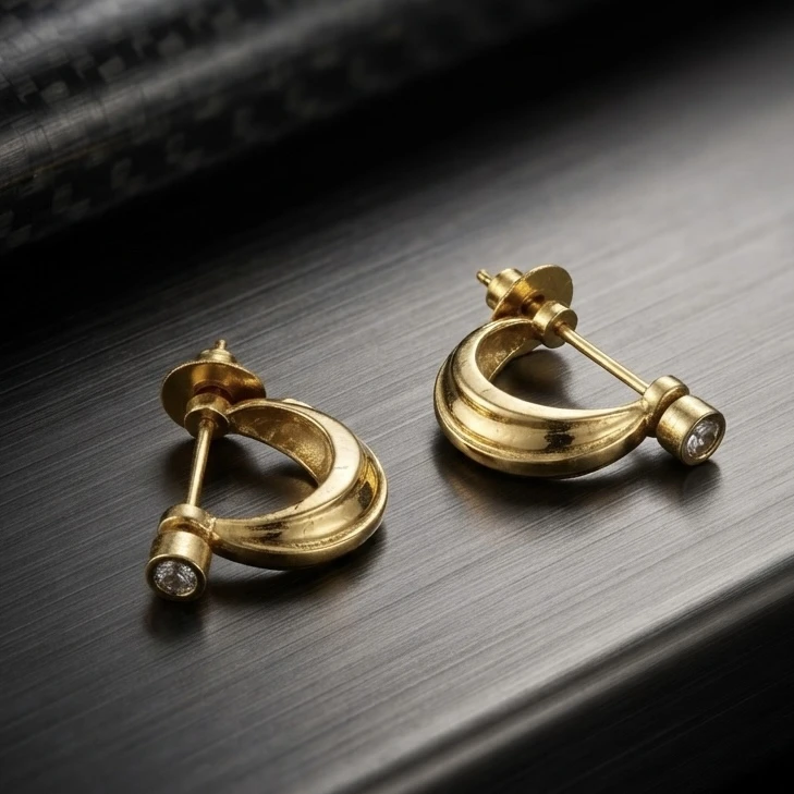 Gold plated crescent-shaped half hoop earrings