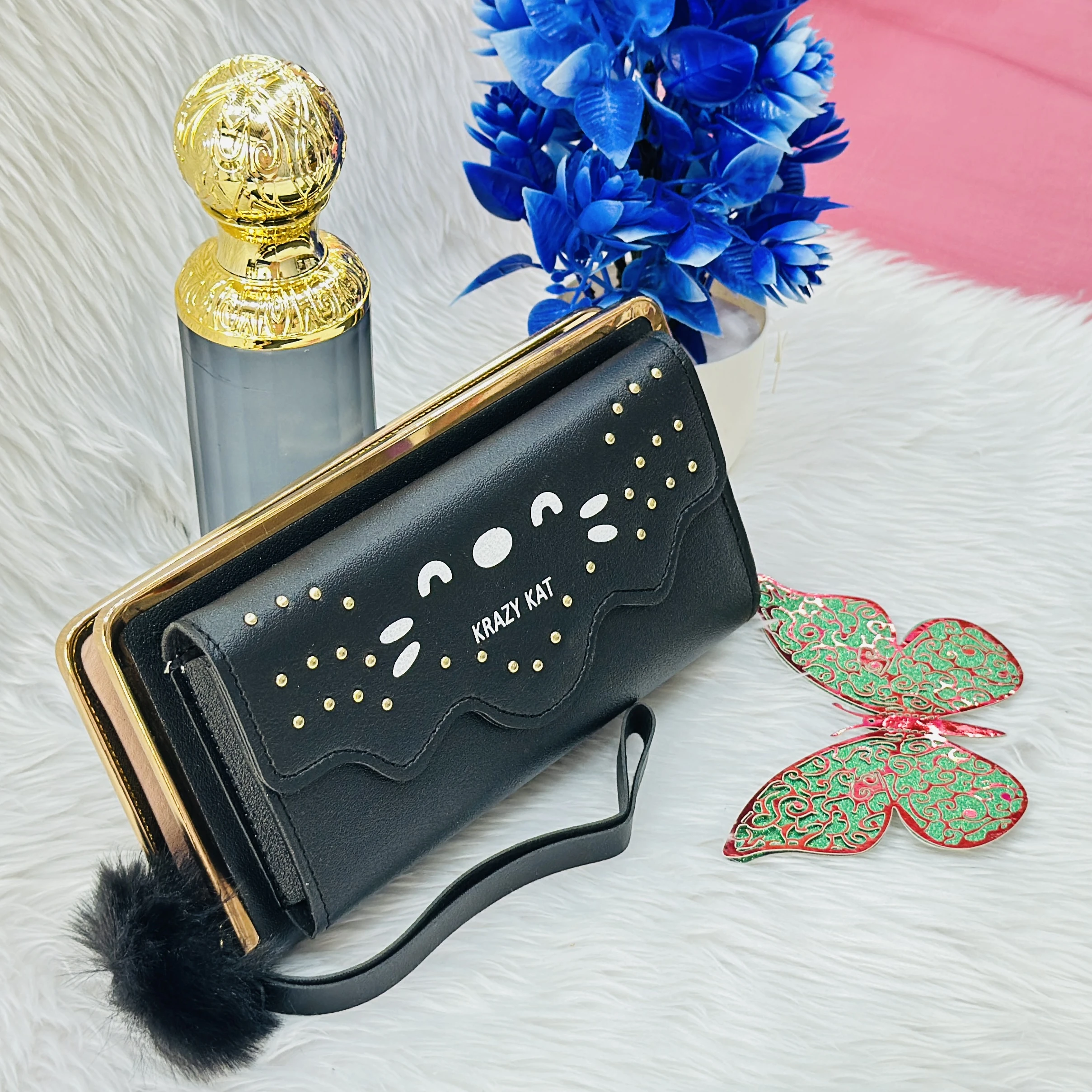 Black PU leather hand purse or wallet