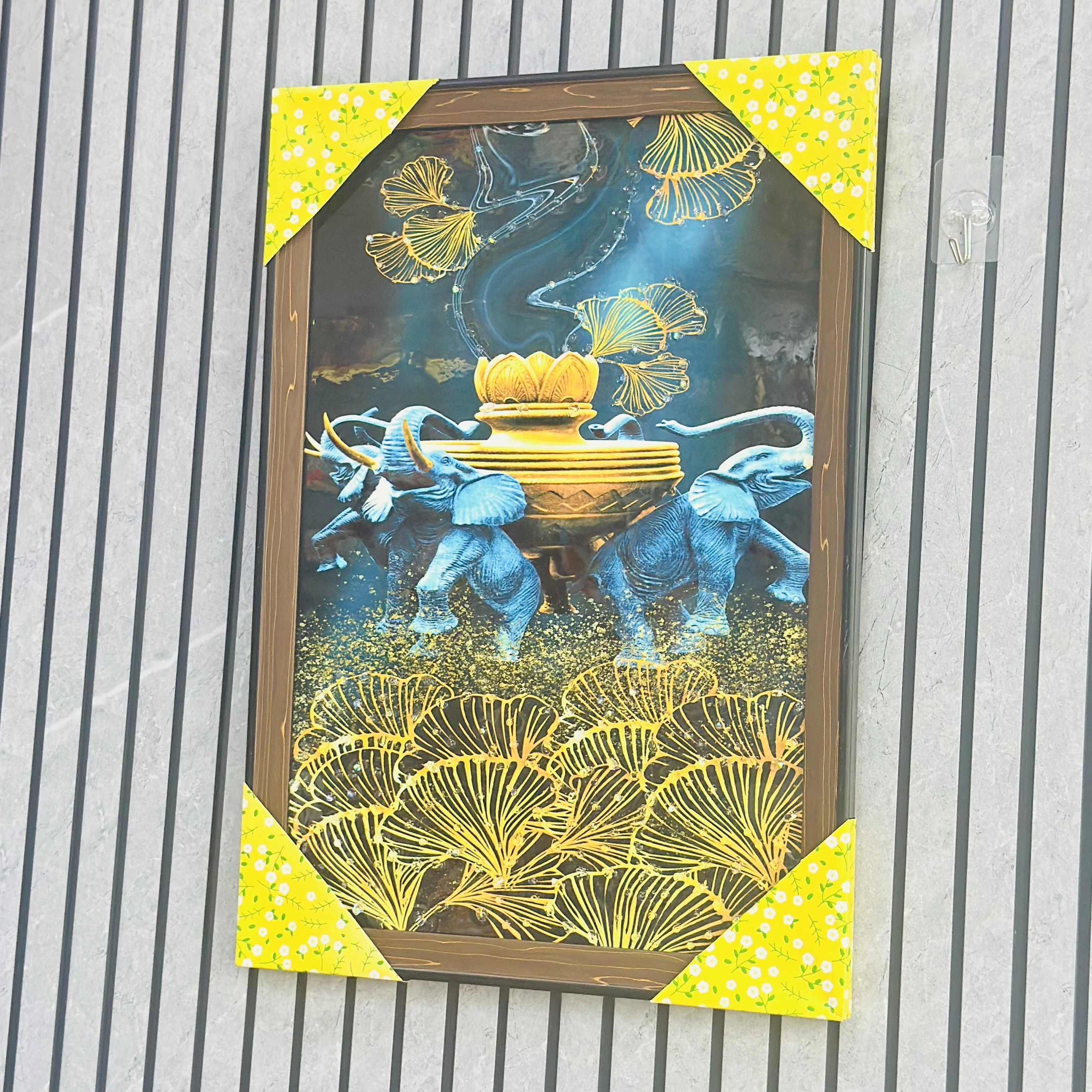 crystal glass painting with LED lights, featuring an image of elephants.(SKU-FQ4AIB)