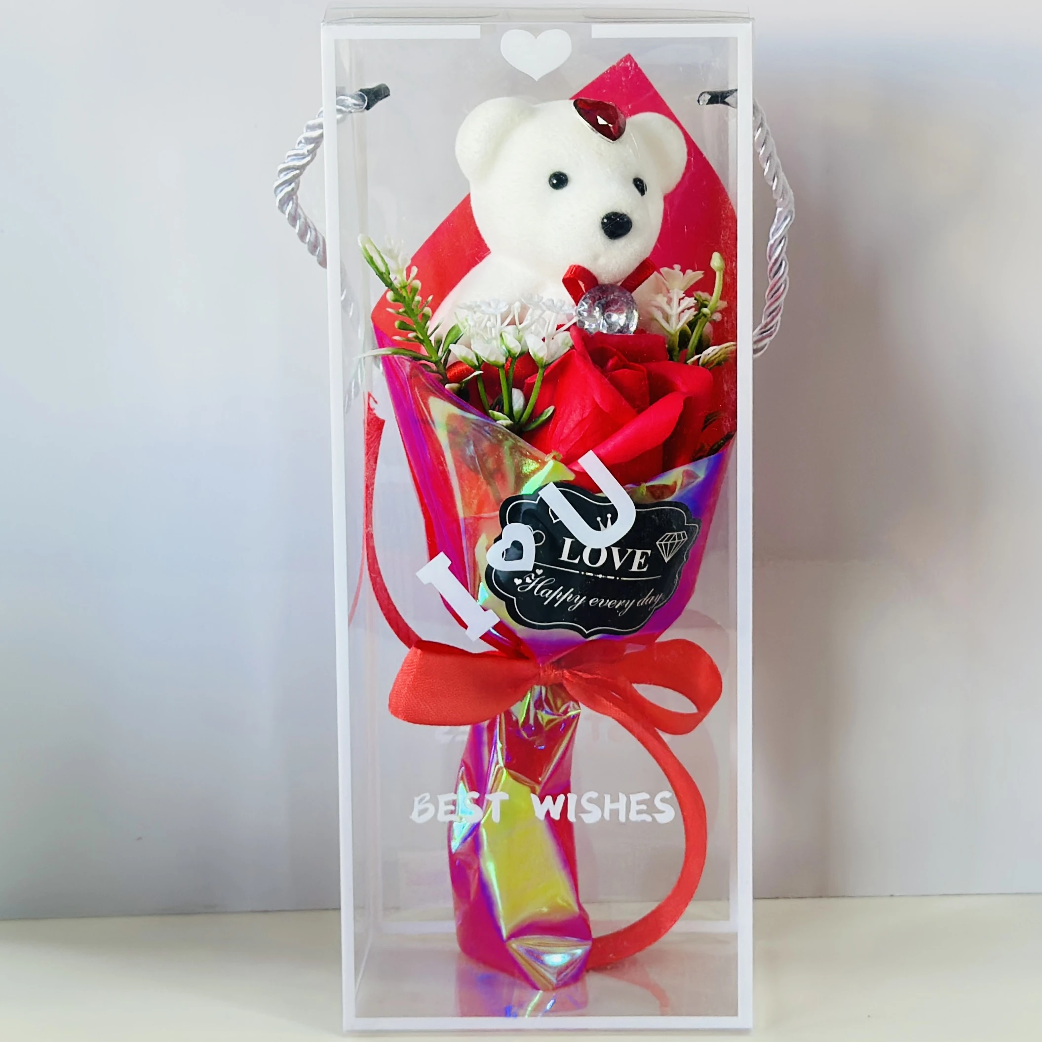Rose love with cute bear and gift box