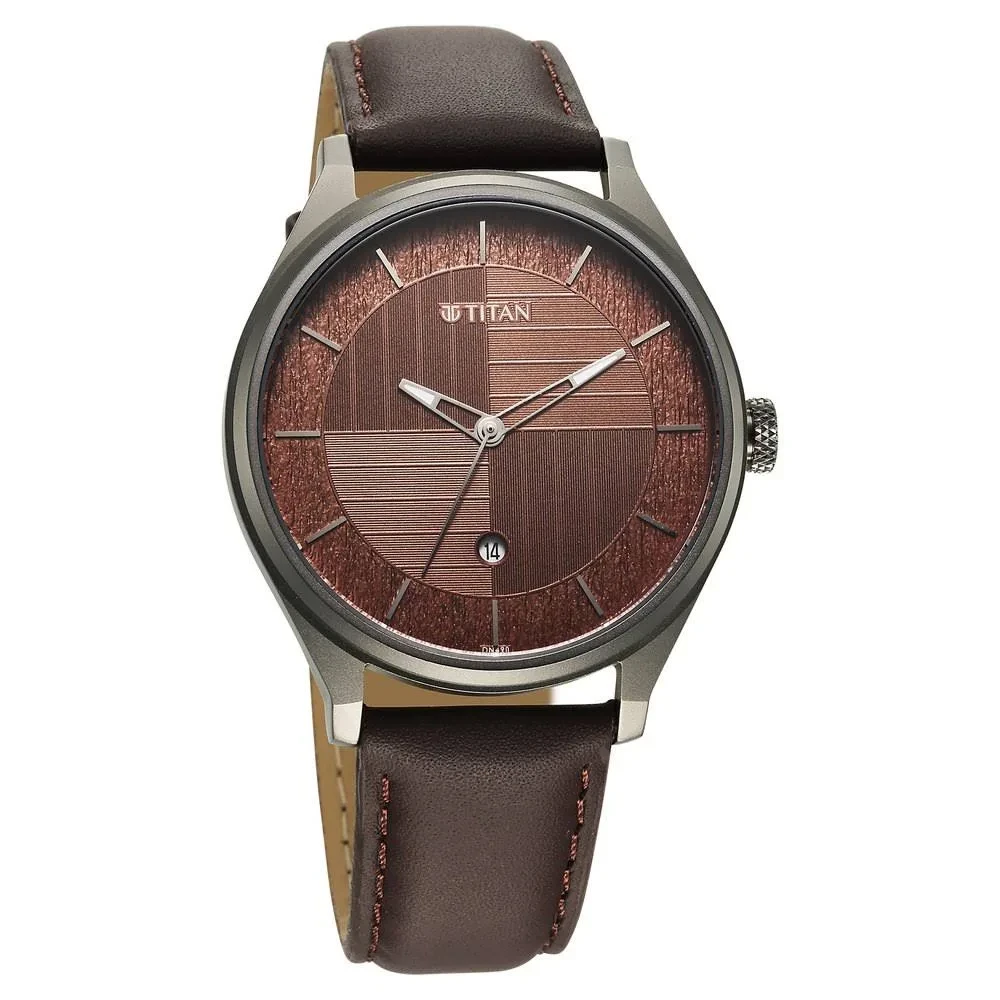 Titan Neo Economy Quartz Analog with Date Brown Dial Brown Leather Strap Watch for Men (NT1802QL02).
