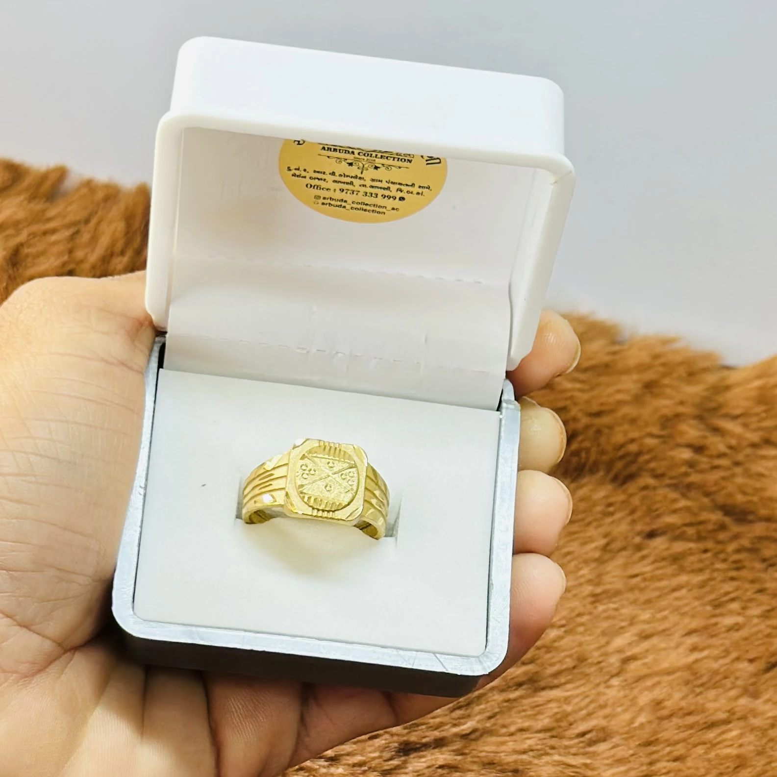 Gold plated or 22k gold men's ring with a unique watch-face design.
