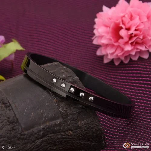 Black rhodium-plated bracelet with zircons, likely made of stainless steel.