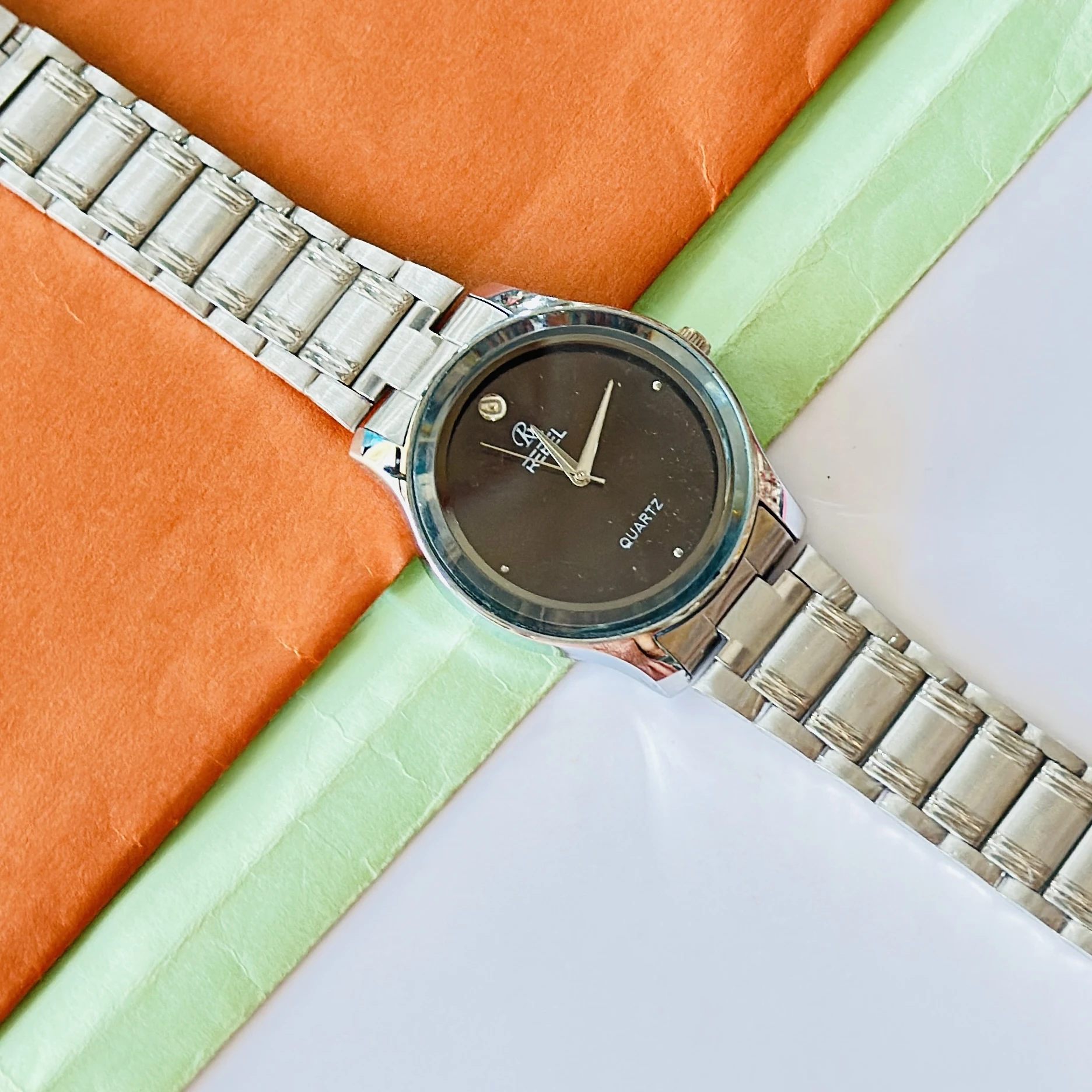 Time Track Men's Brass Silver Wrist Watch
