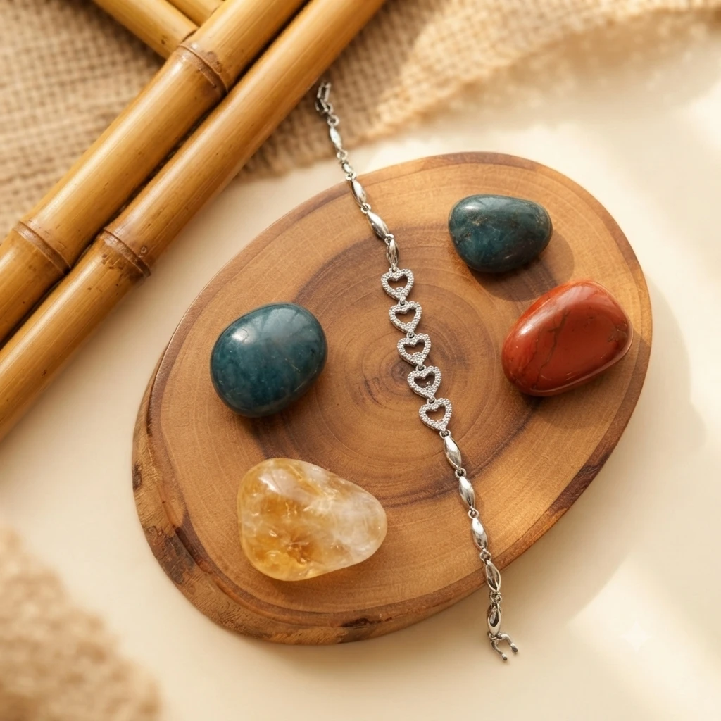 silver-toned bracelet features a chain of sparkling heart-shaped charms.