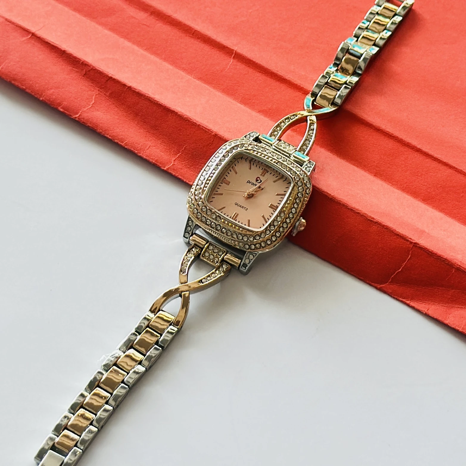 Prom quartz watch with a square case
