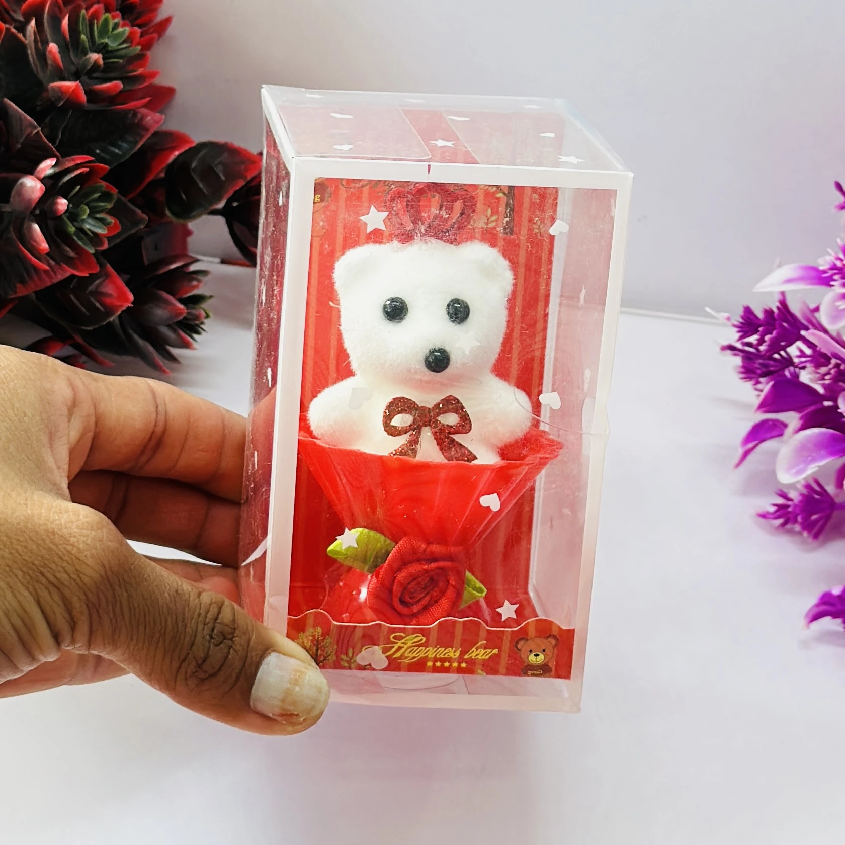 White plush teddy bear gift set