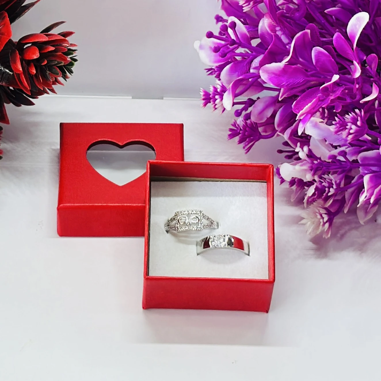 Silver Plated Zirconia Studded Ring Set for Couples