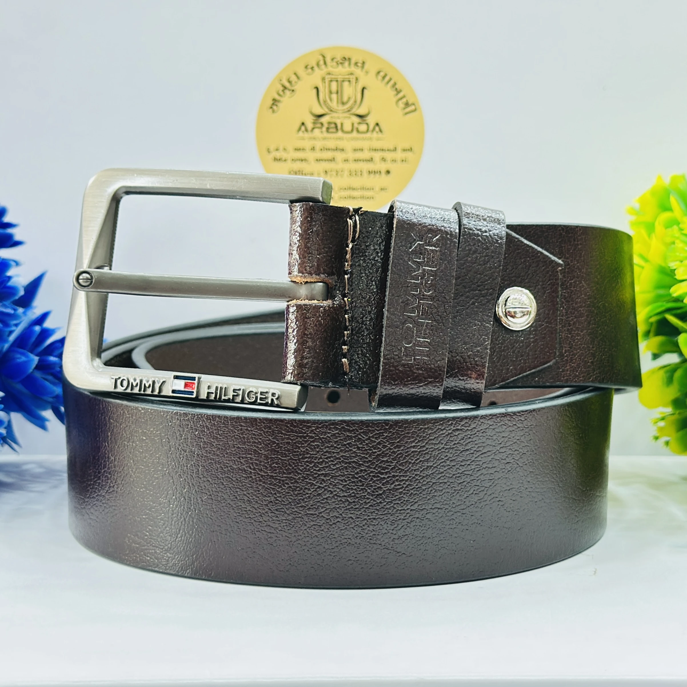 Brown leather waist belt for men