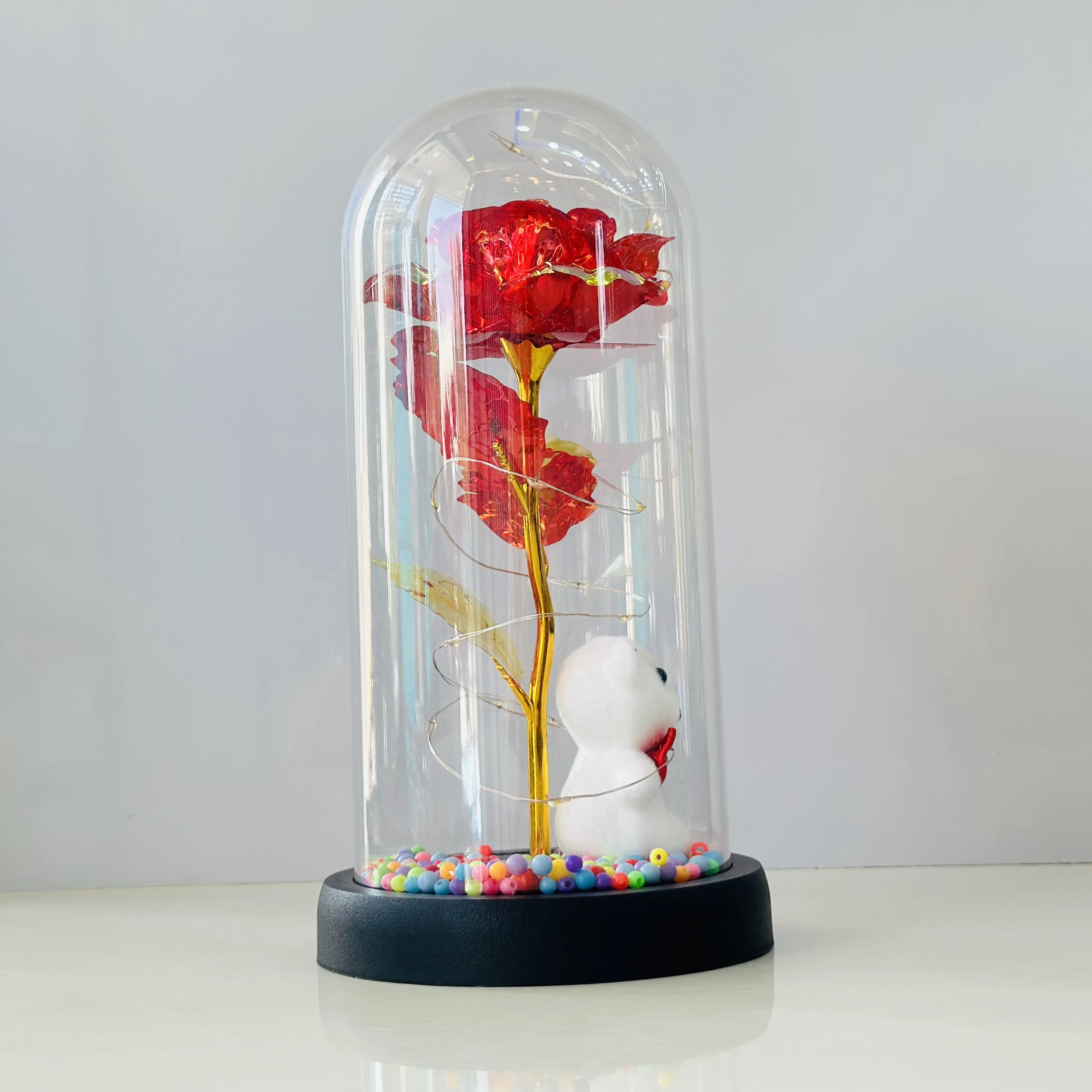 Red Rose with Teddy Bear & LED Light(SKU-Z7A2SO)