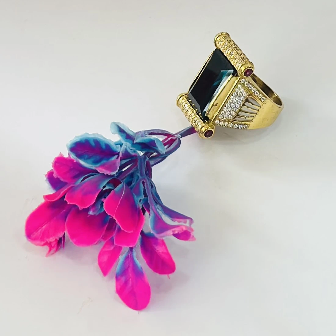 Freemen Black Big Stone With Diamond Golden Plated Ring