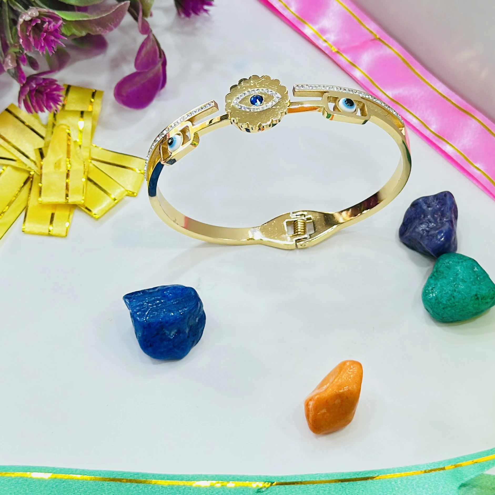 gold-plated evil eye bangle bracelet from Karatcart.