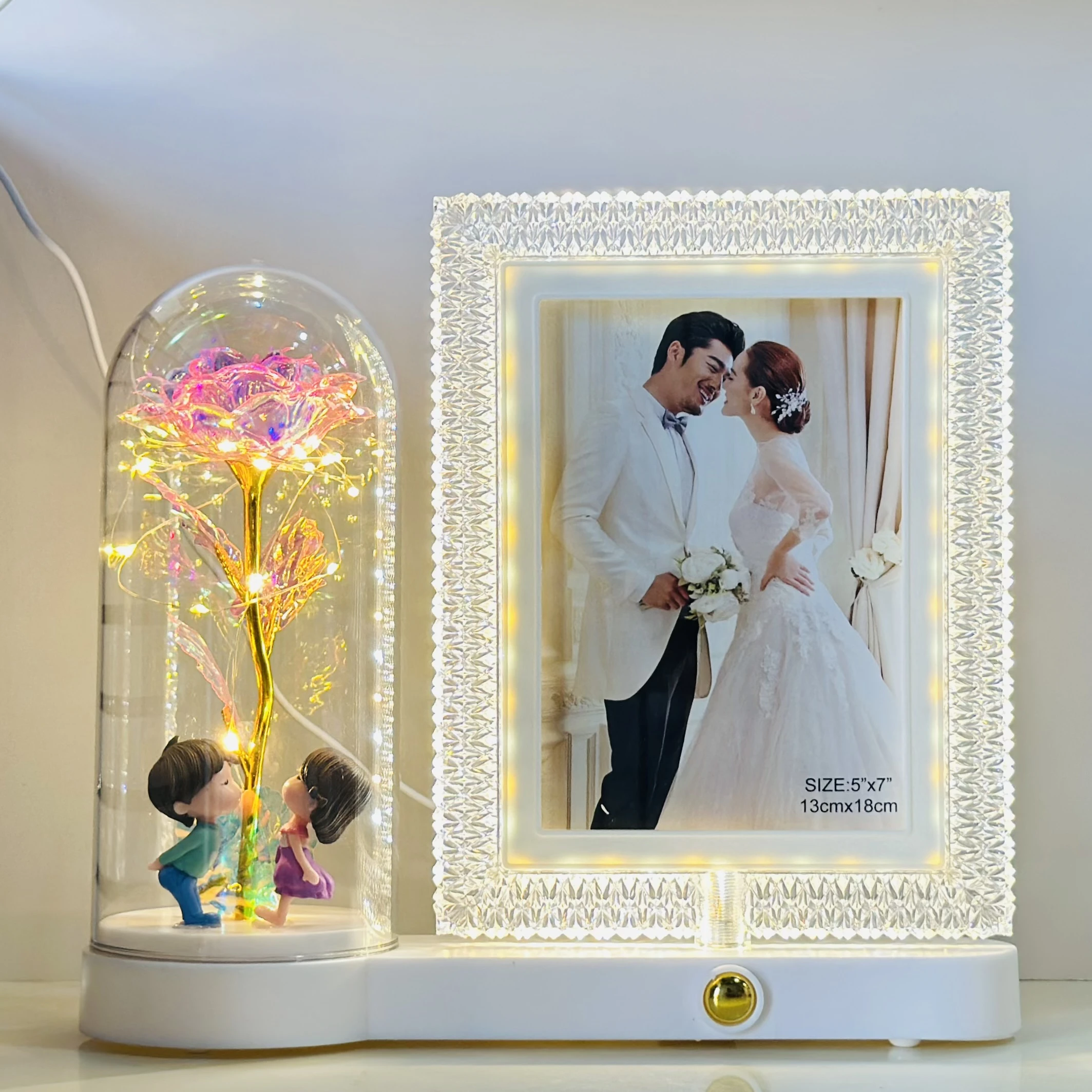 Romantic LED Rose Dome Lamp with Kissing Couple