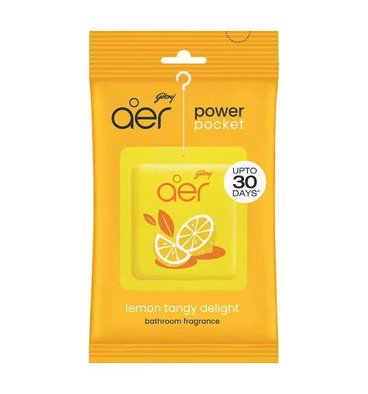 Godrej aer Power Pocket bathroom fragrance in the Lemon Tangy Delight scent
