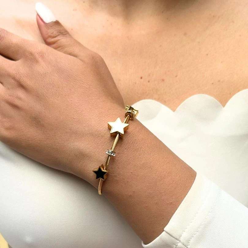 Gold plated cable-style bangle bracelet
