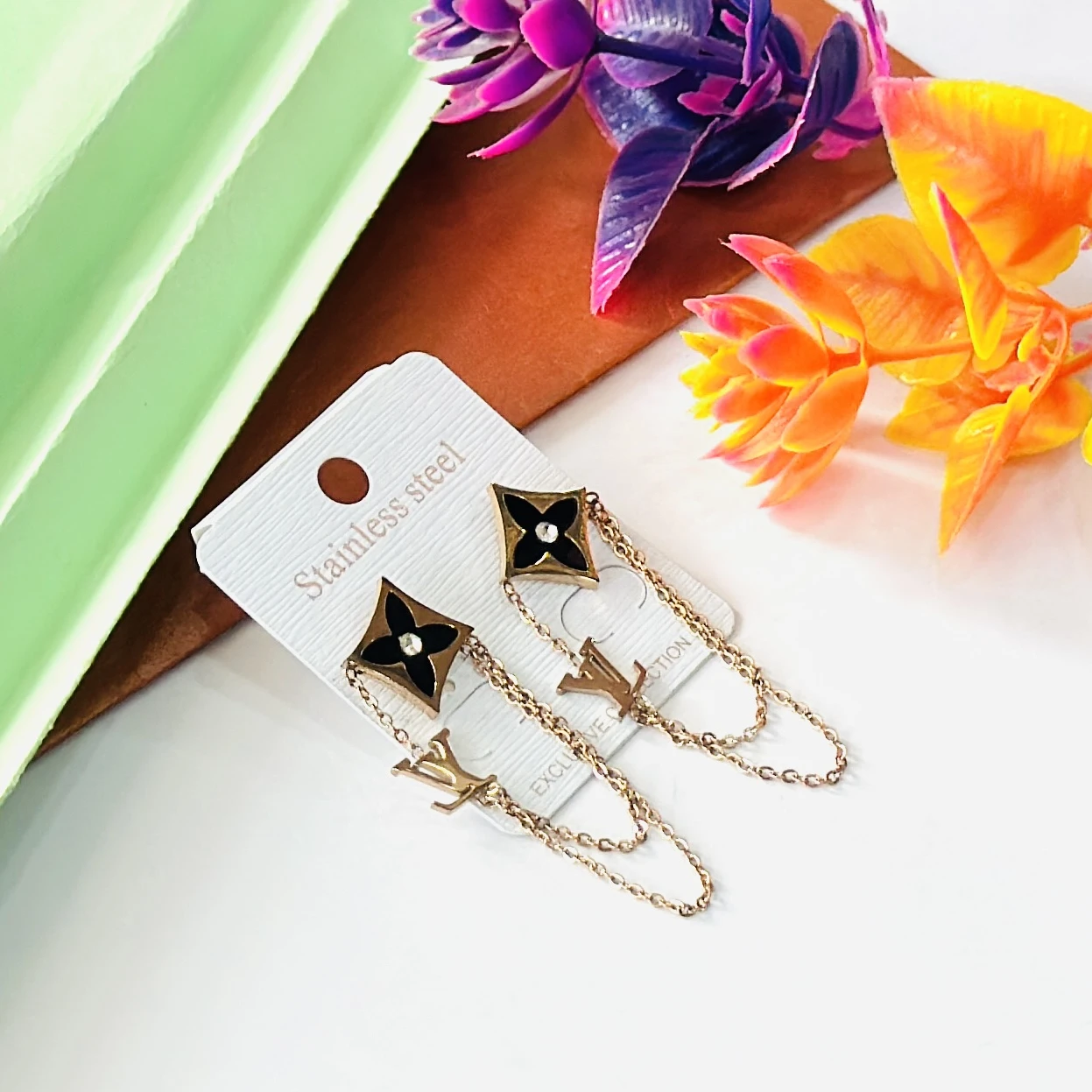 Louis Vuitton-style dangle earrings