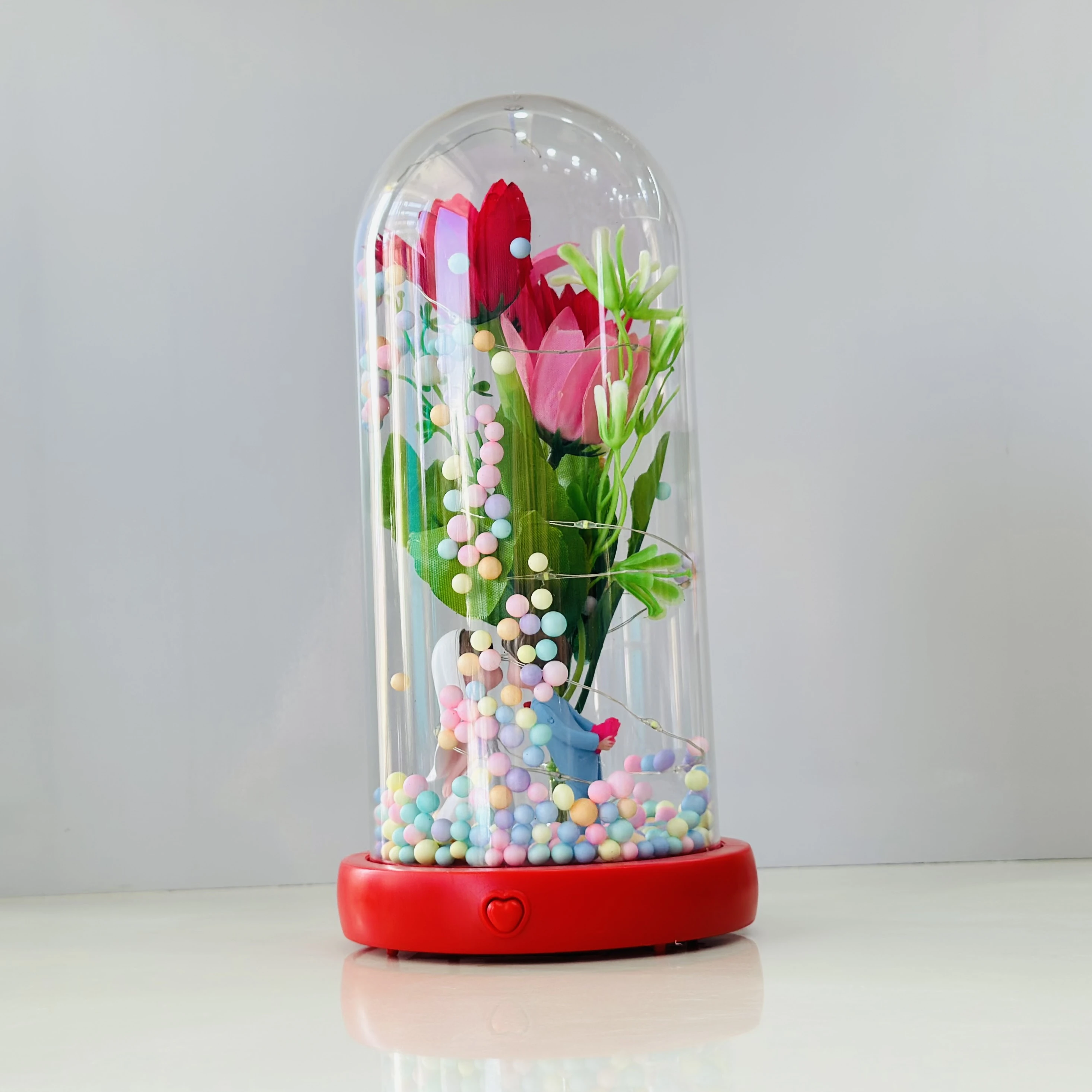 Flower bouquet music box with a glass dome(SKU-LV3WV7)
