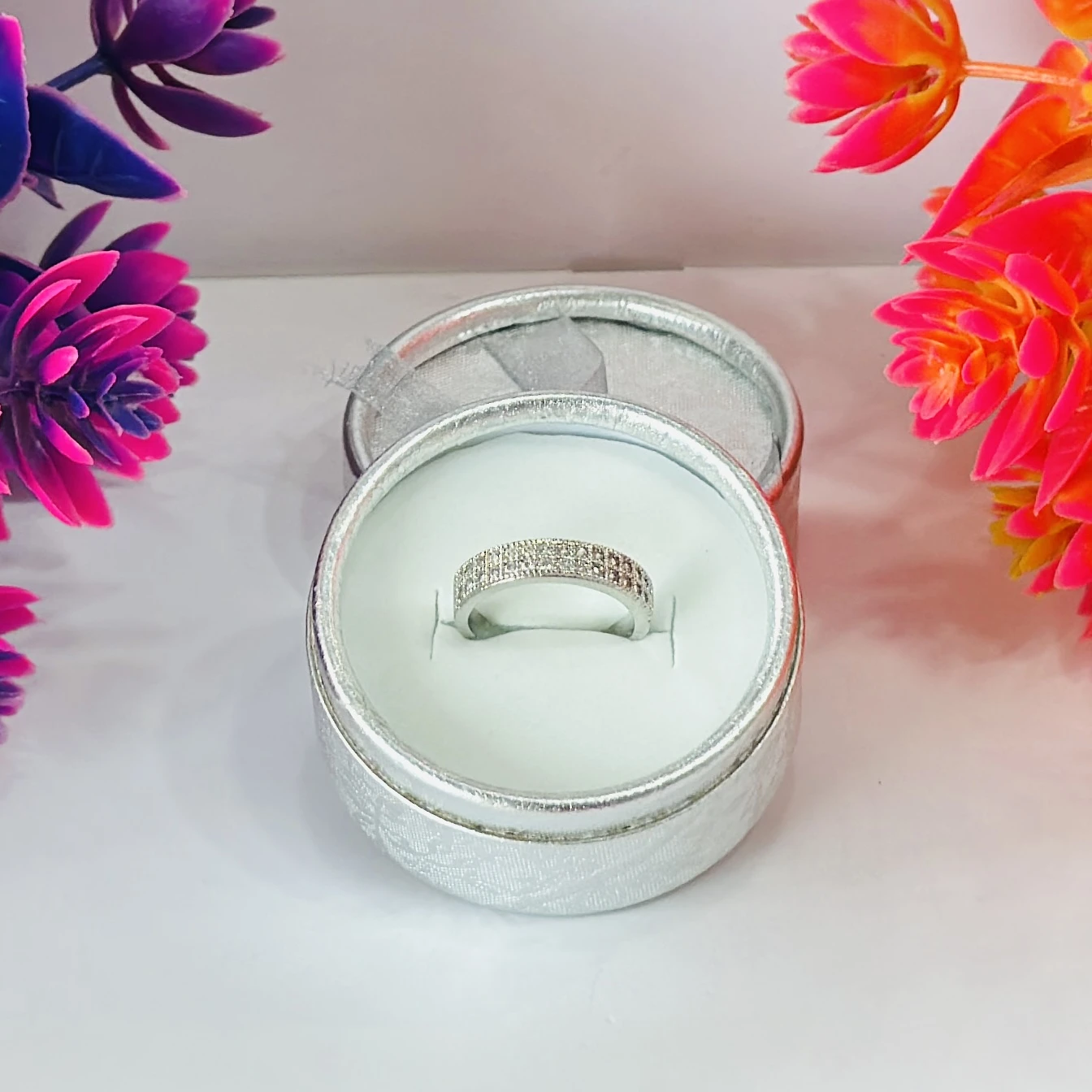 sterling silver, cubic zirconia eternity band ring.