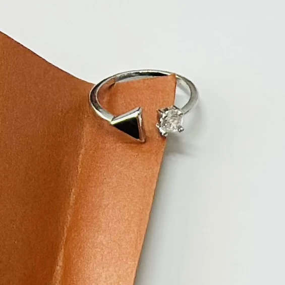Silver rhodium-plated adjustable open ring