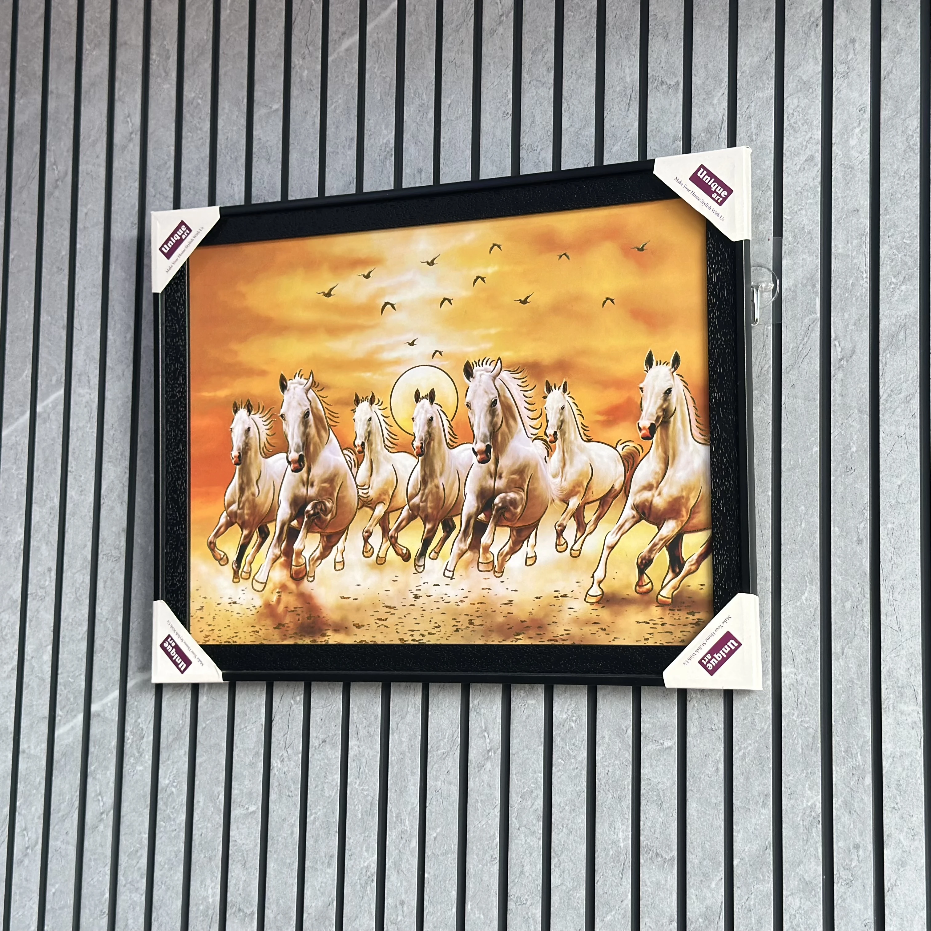 Seven running white horses at sunset.(SKU-BOE3NI)