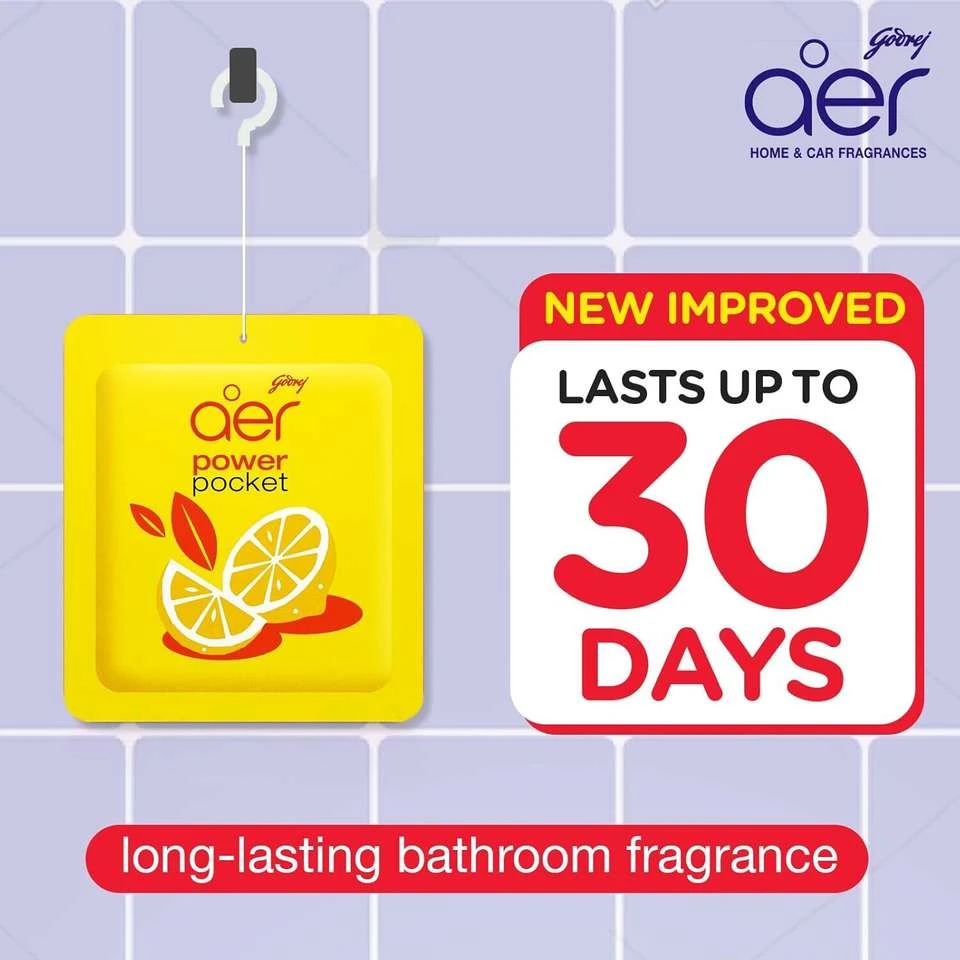 Godrej aer Power Pocket bathroom fragrance in the Lemon Tangy Delight scent