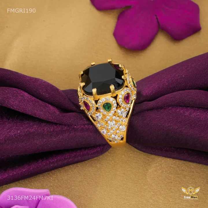 Gold plated Maharaja Black AD ring for men