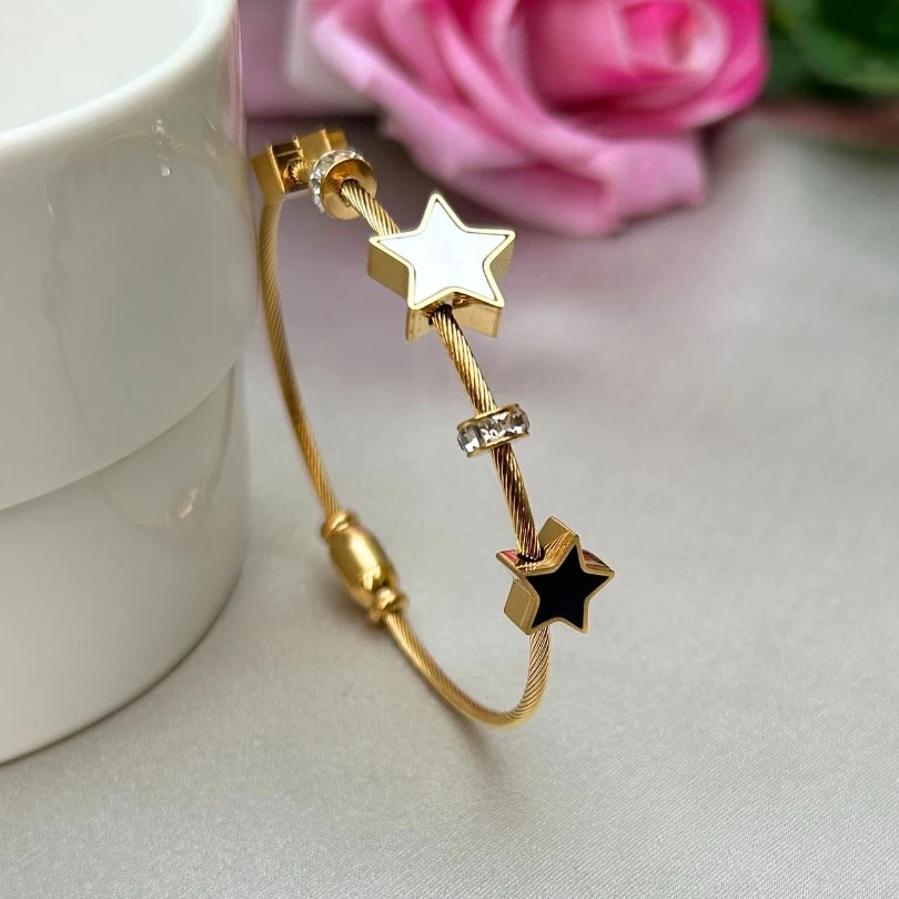 Gold plated cable-style bangle bracelet