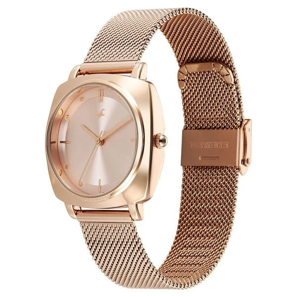 Fastrack Stunners X Quartz Analog Rose Gold Dial Stainless Steel Strap Watch For Girls Model no ..68043WM01