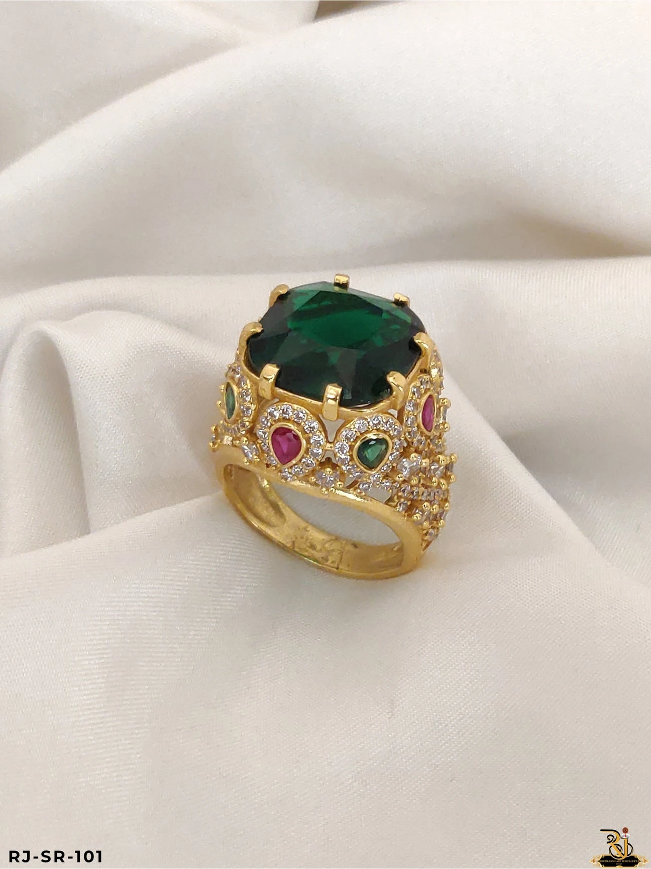 Gold plated green stone ring