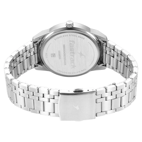 Fastrack Stunners Quartz Analog Black Dial Silver Stainless Steel Strap Watch for Guys
