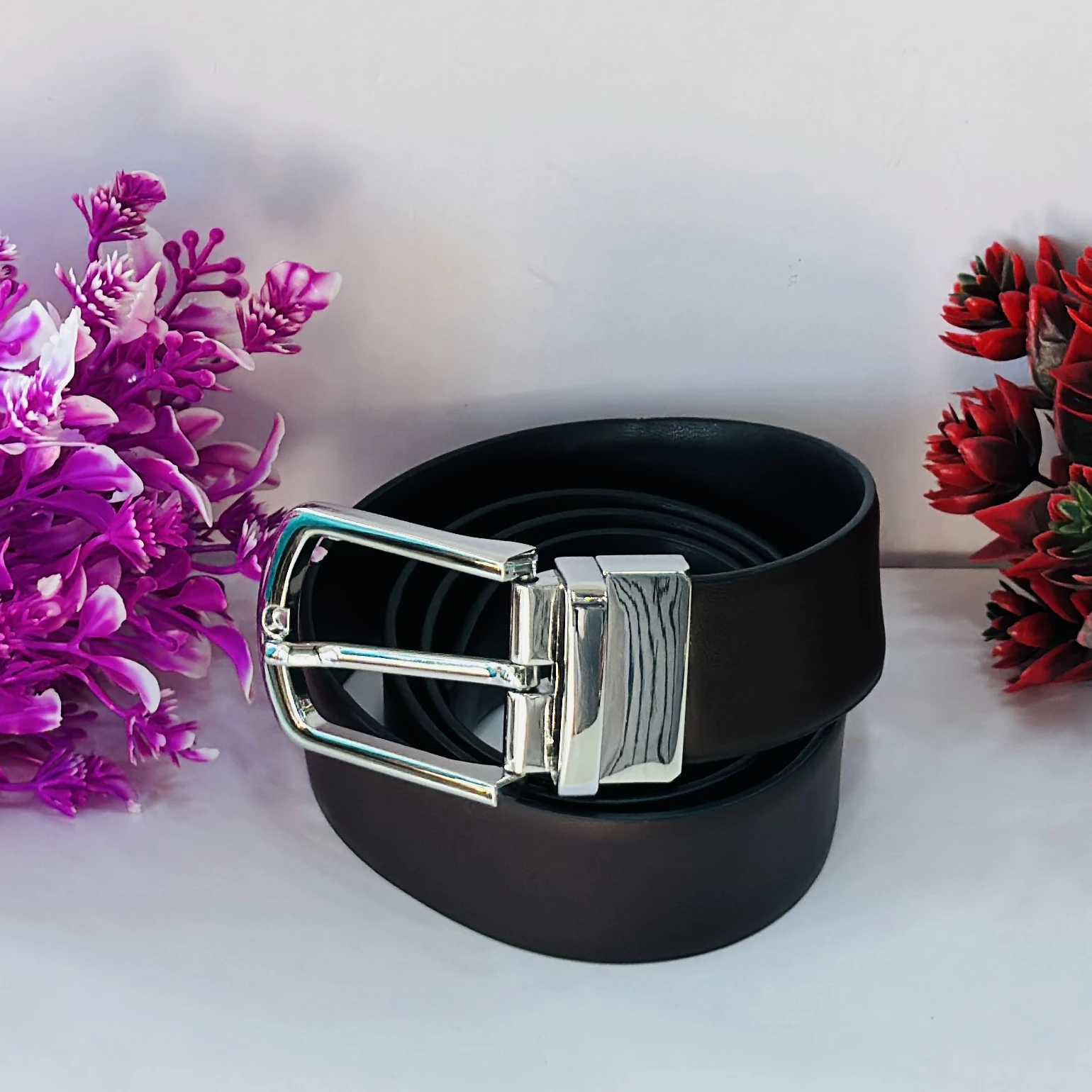 Men Casual Black Genuine Leather Belt
