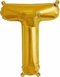 Gold foil letter "T” balloon