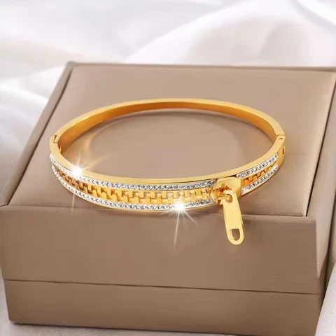stainless steel gold-plated zipper bangle