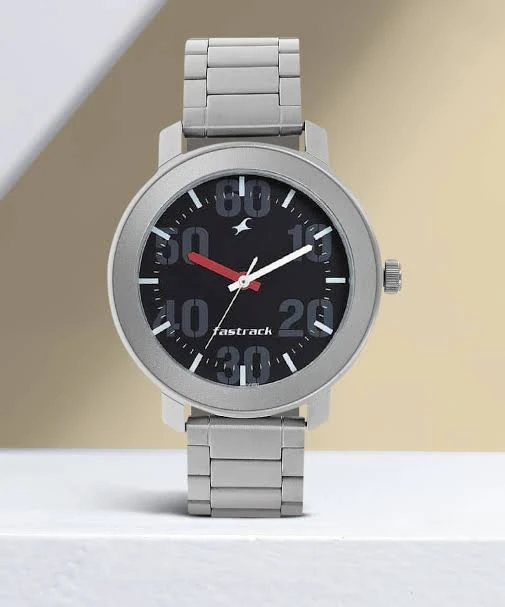 Fastrack Quartz Analog Black Dial Stainless Steel Strap Watch for Guys