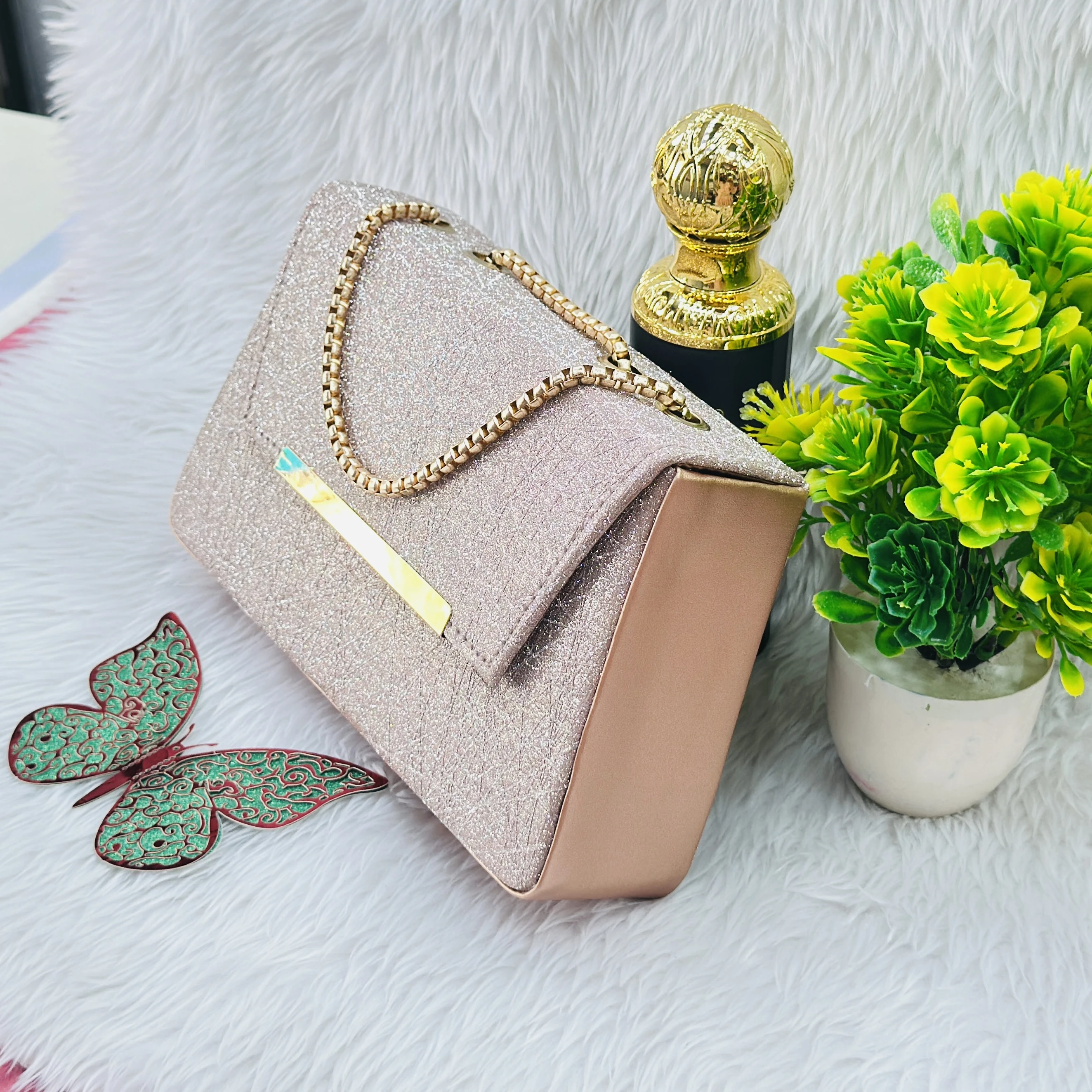 women's glittered or shimmer party-wear sling clutch bag