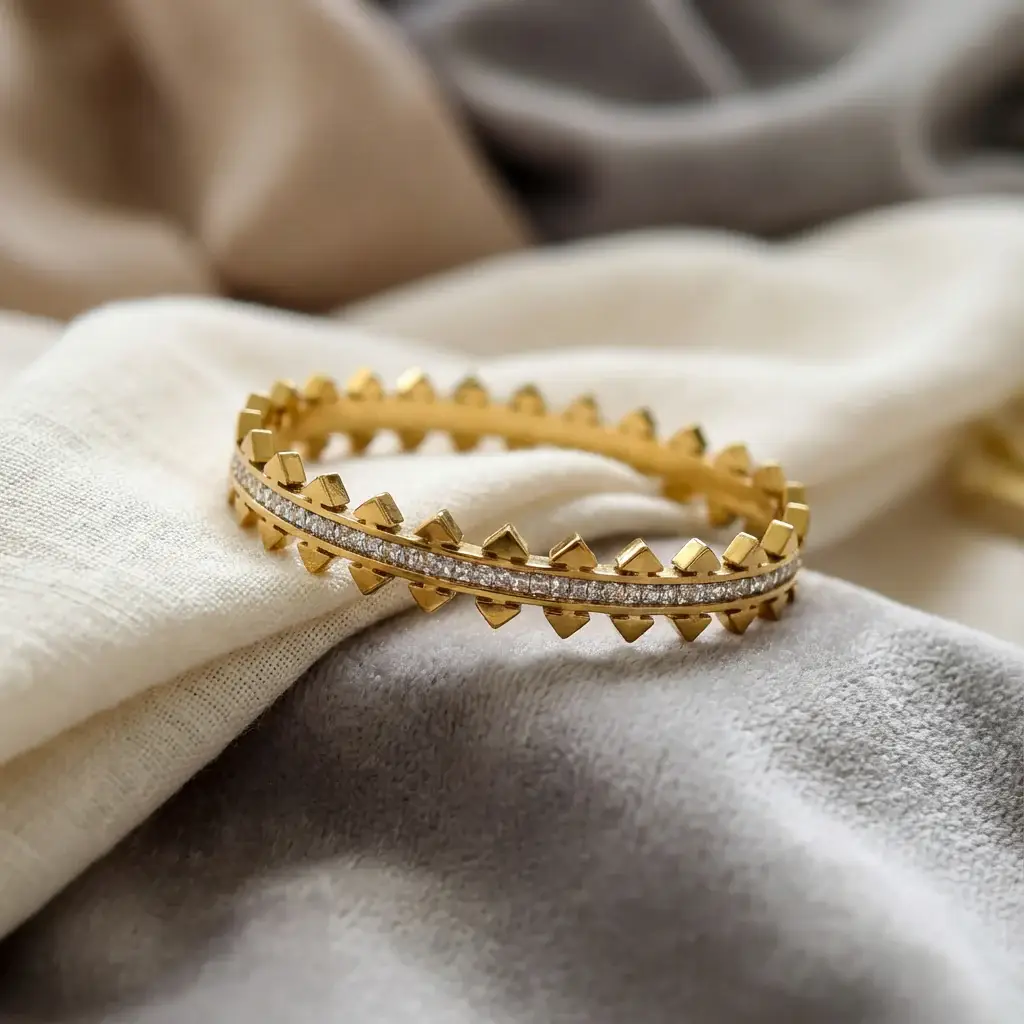 Crystal Gold Stainless Steel Bangle Bracelet