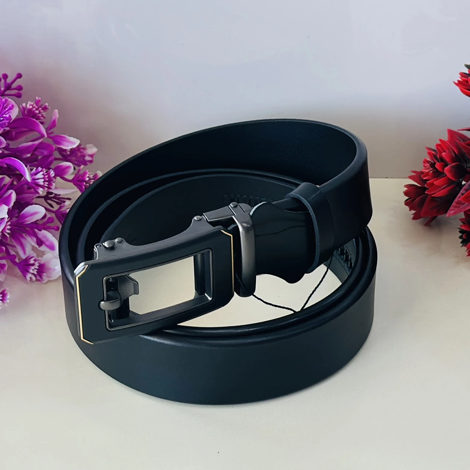Black PU leather men's belt