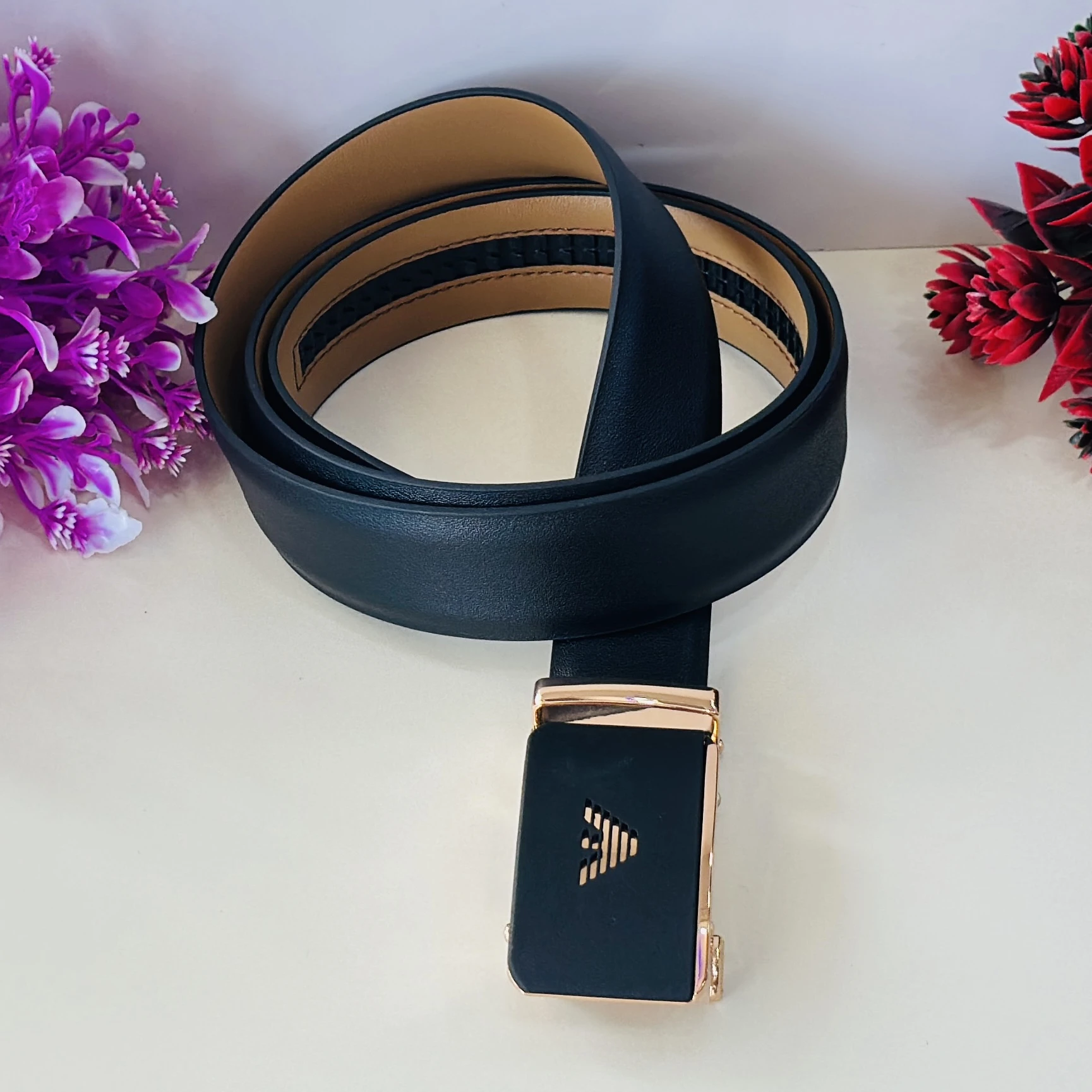 Black Giorgio Armani leather reversible belt