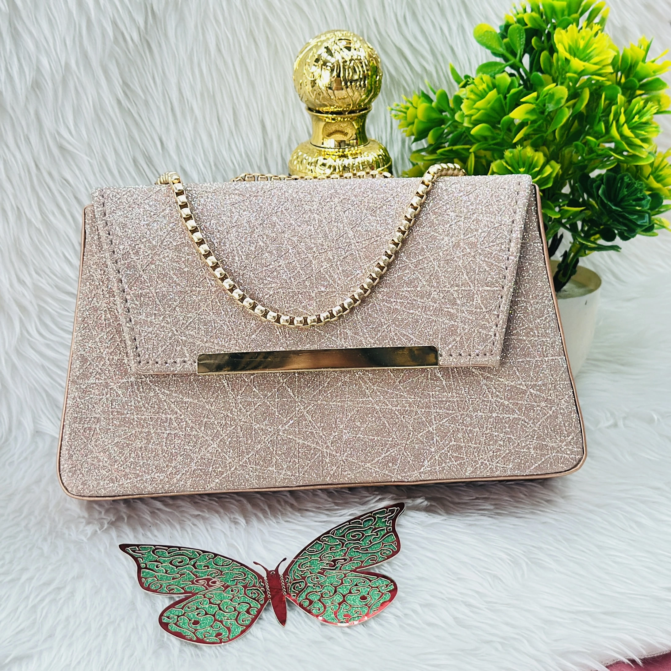 women's glittered or shimmer party-wear sling clutch bag