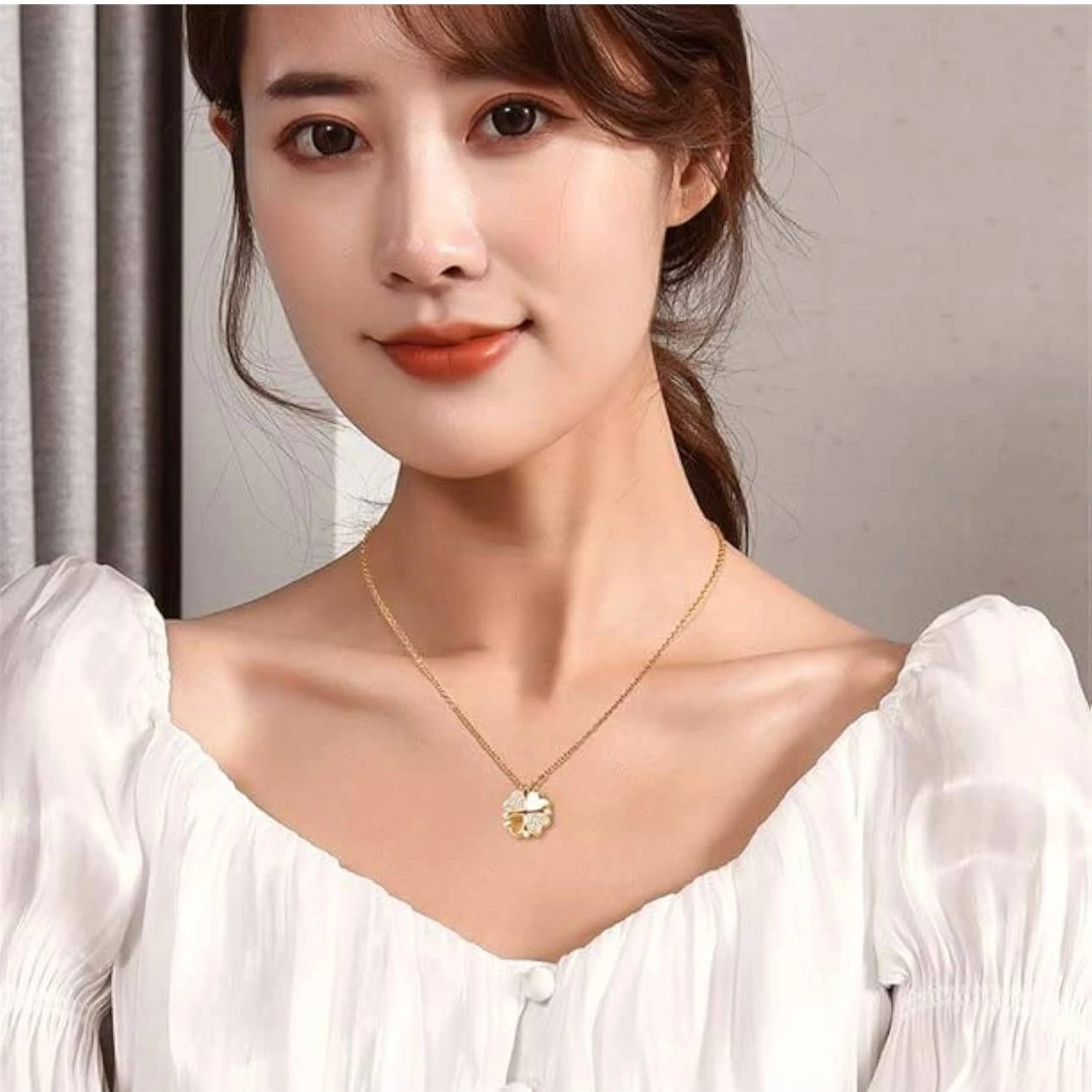 Crystal and Black Four Leaf Clover Transformable Pendant Necklace