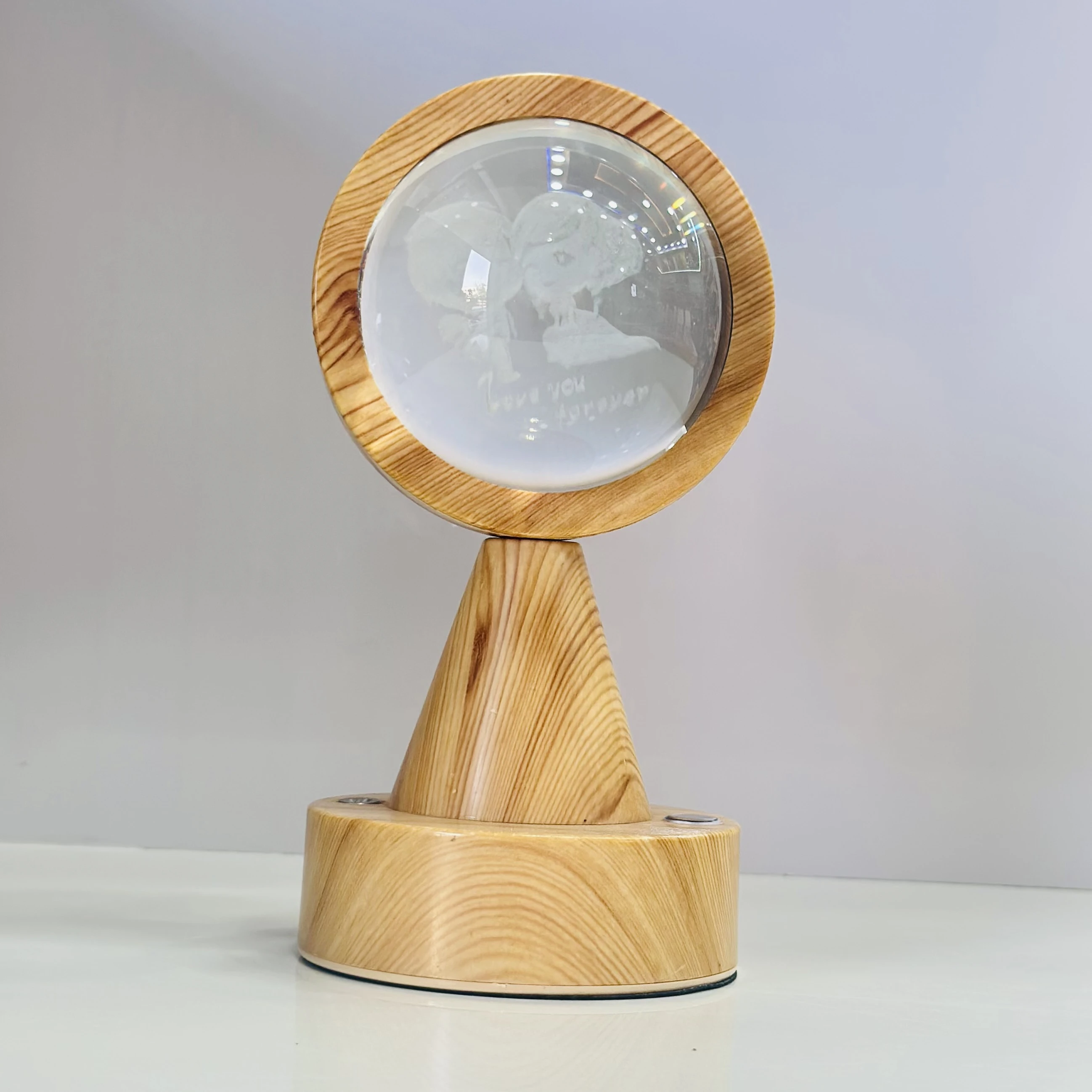 crystal ball night light with a wooden base. (SKU-YXMGED)