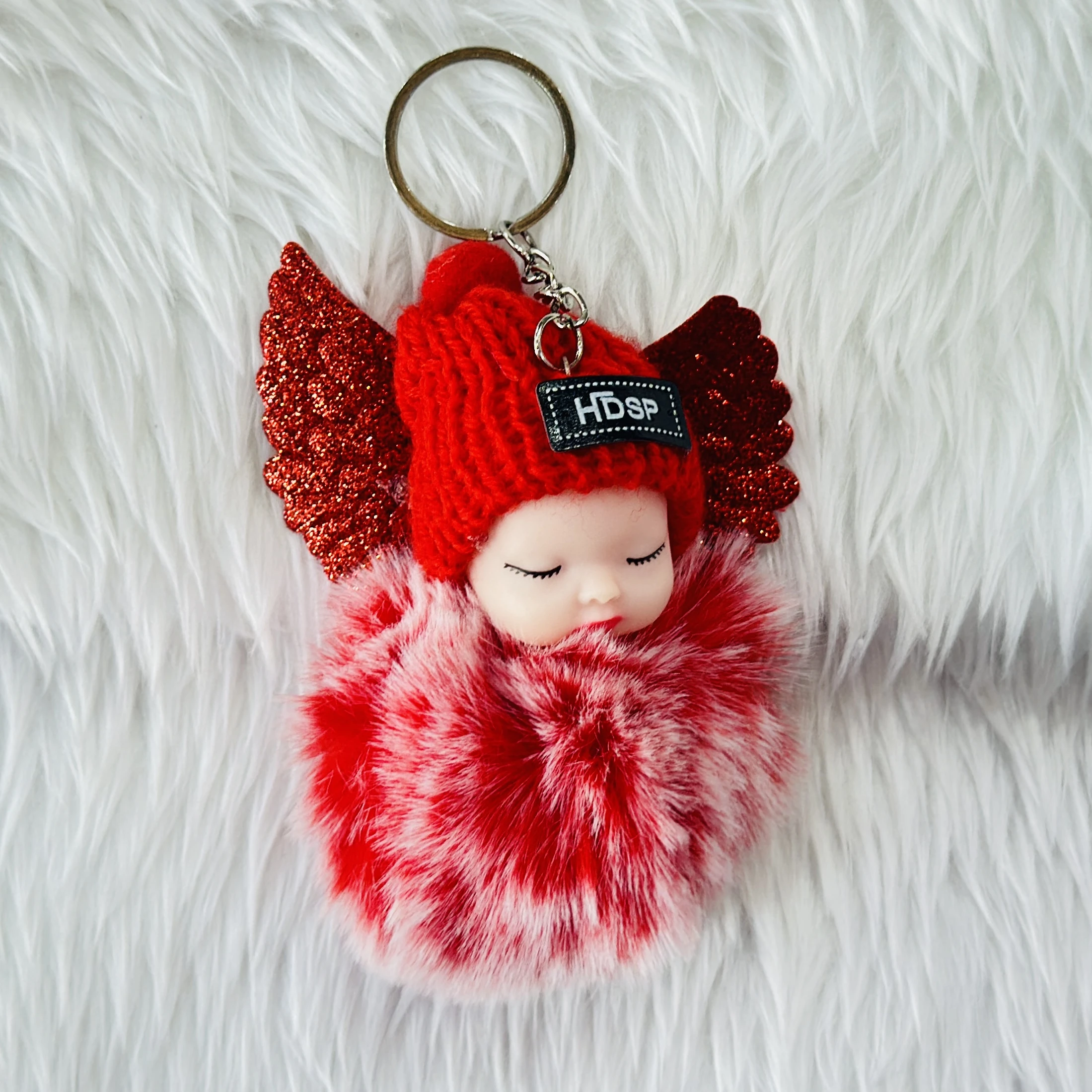 Sleeping Angel Baby Pom Pom Keychain