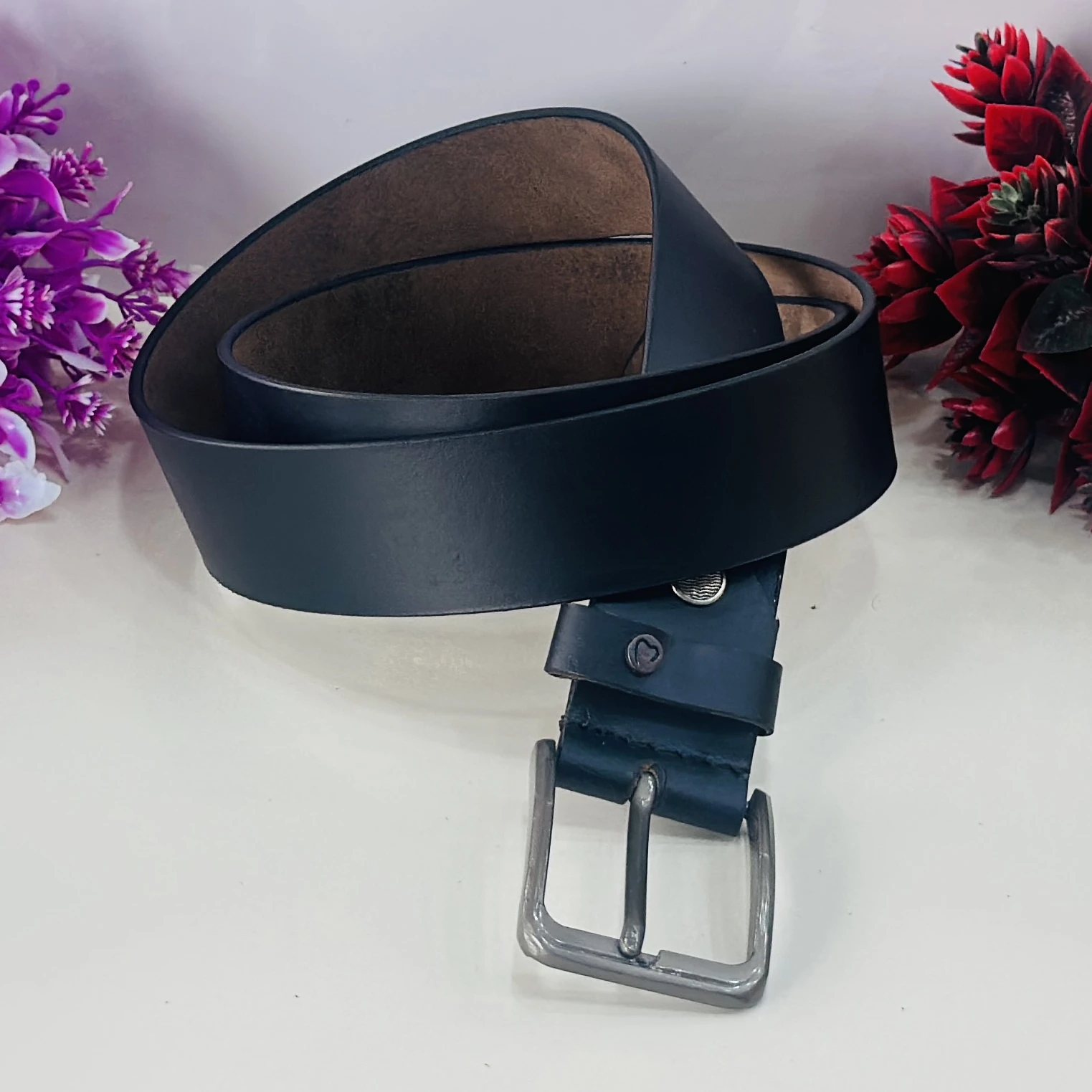 Black genuine leather belt