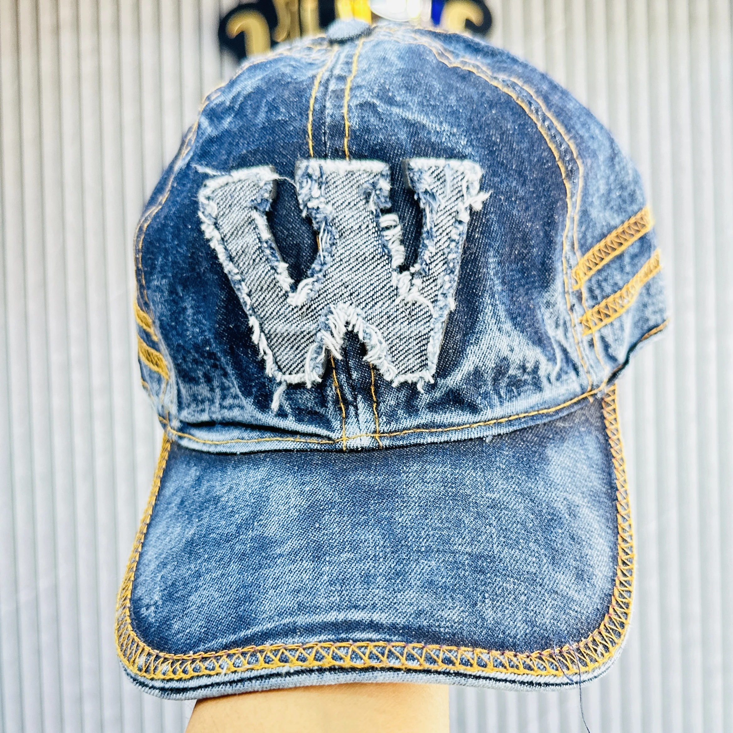 Blue denim baseball cap