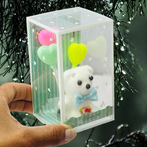 Teddy bear gift set or showpiece packaged in a clear display box.