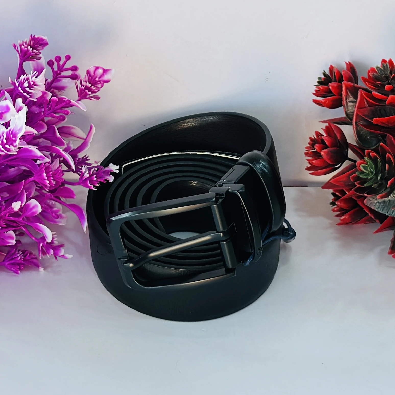 Men Casual Black Genuine Leather Belt