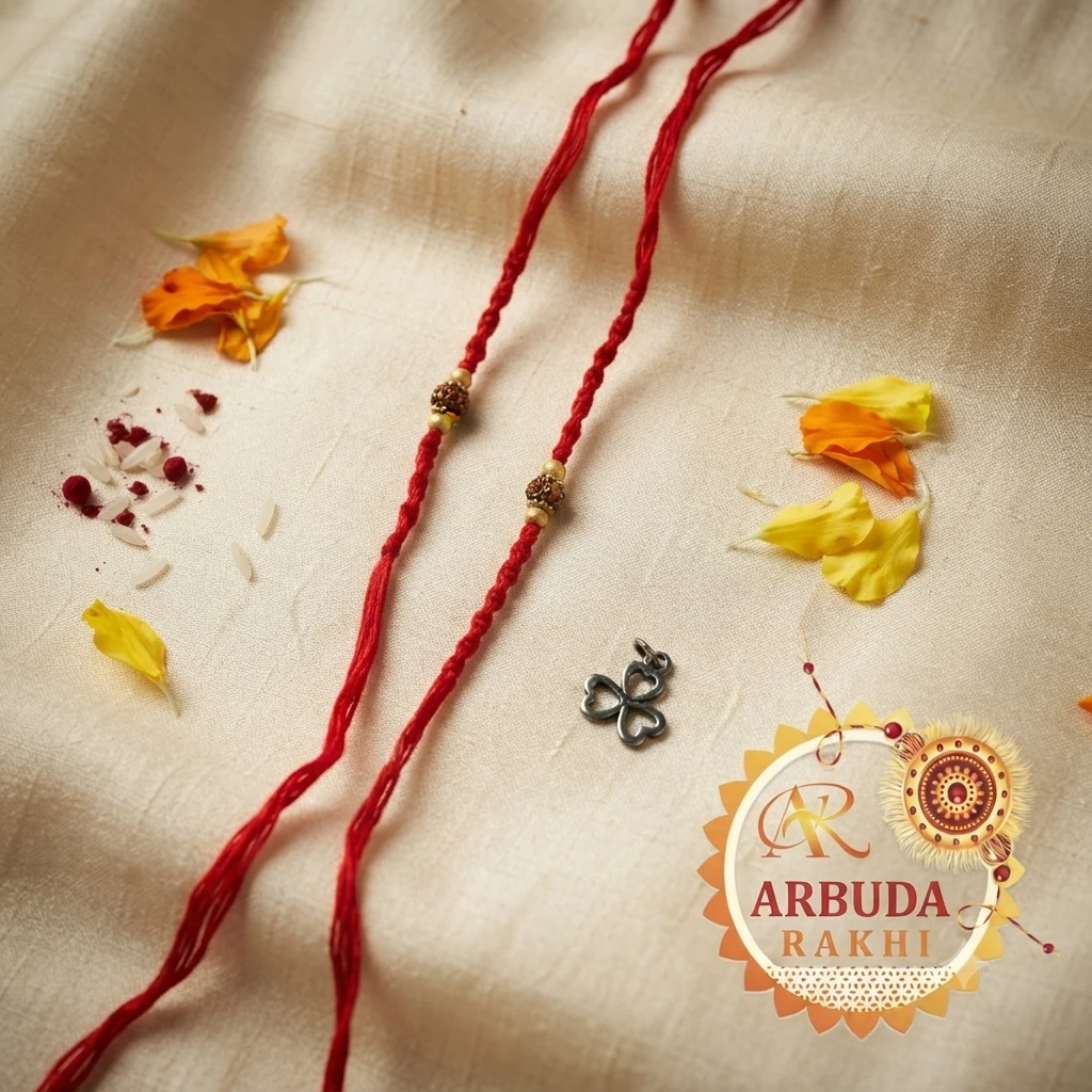 red thread wristbands adorned with Rudraksha beads.
