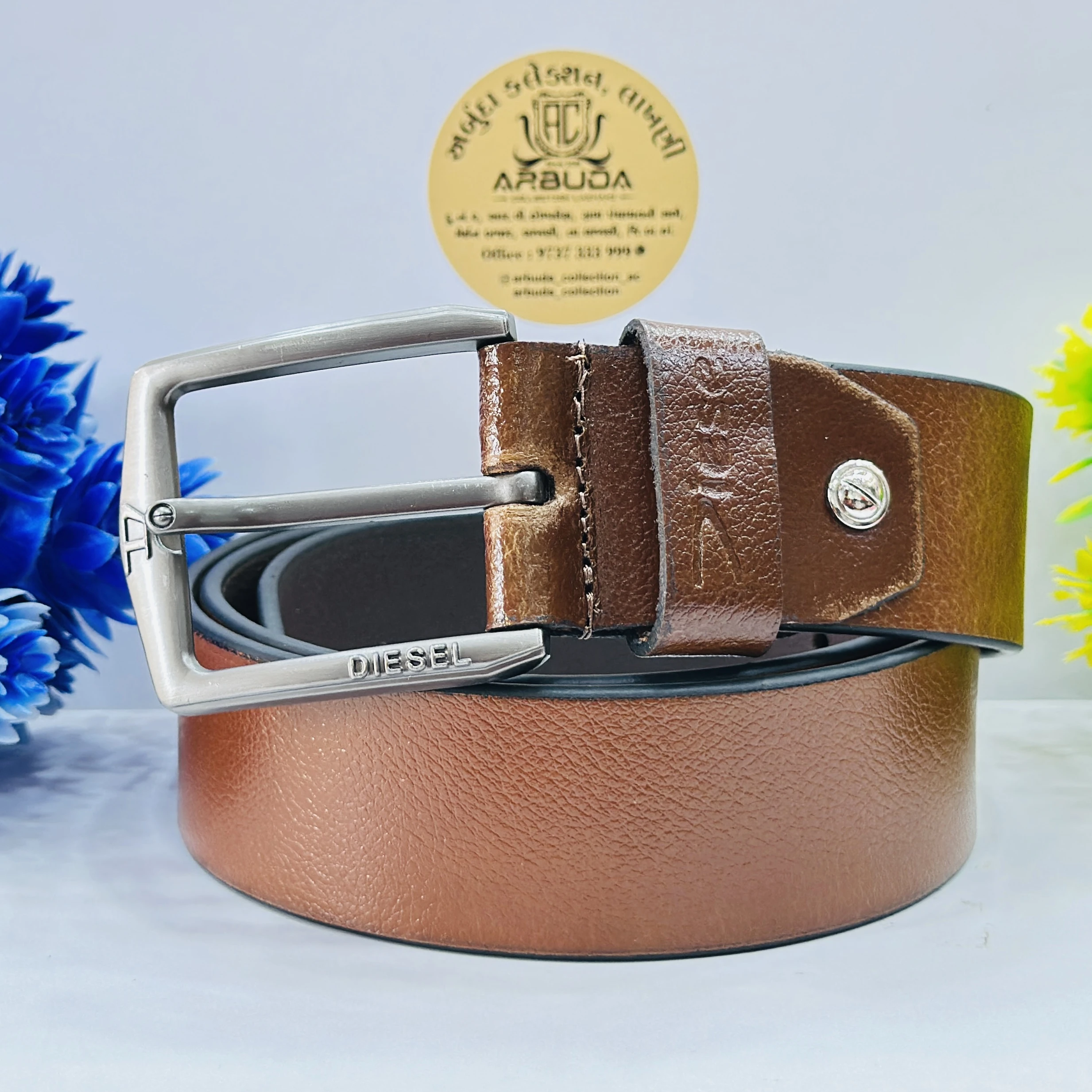 Brown leather belt from Diesel.