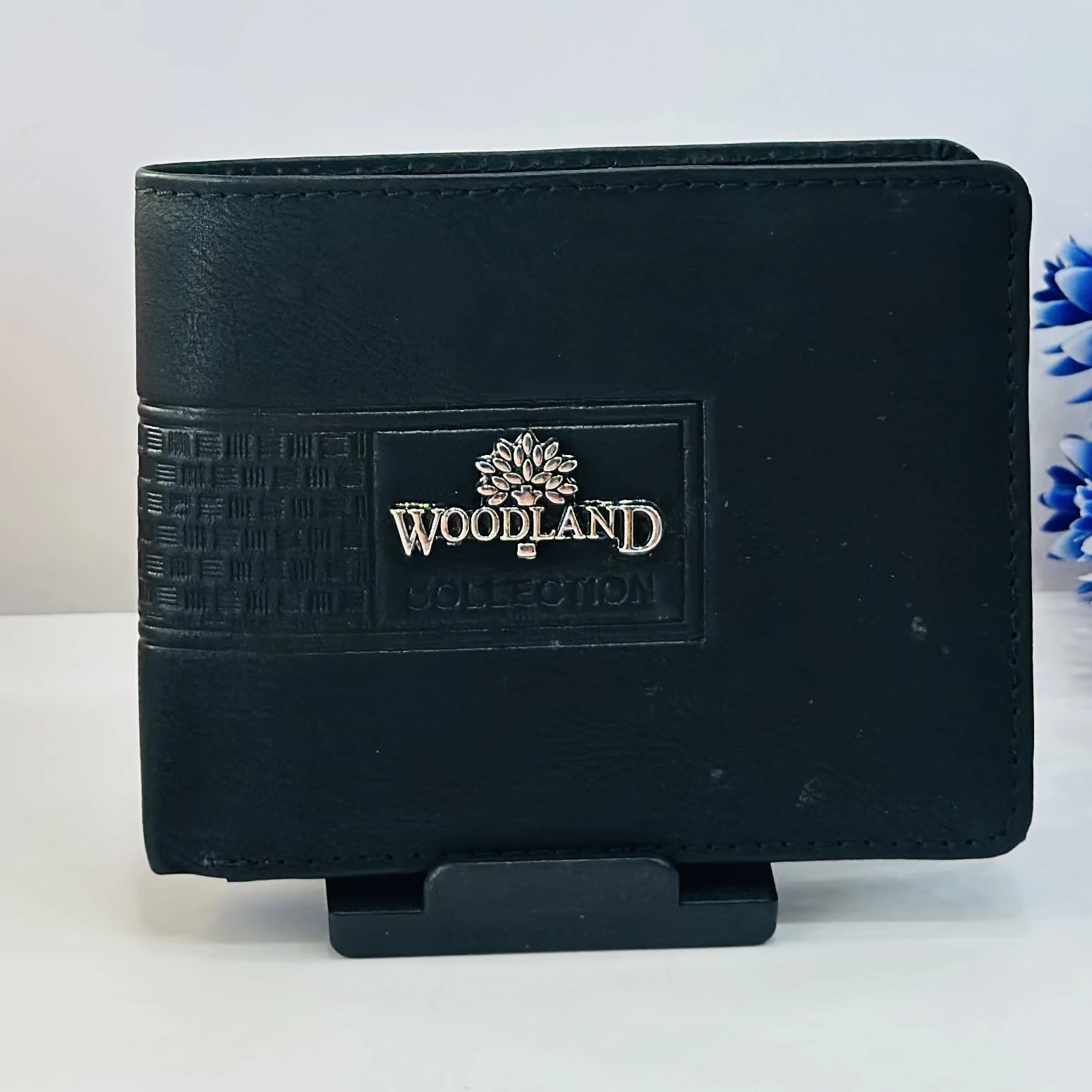 Black genuine leather bi-fold wallet